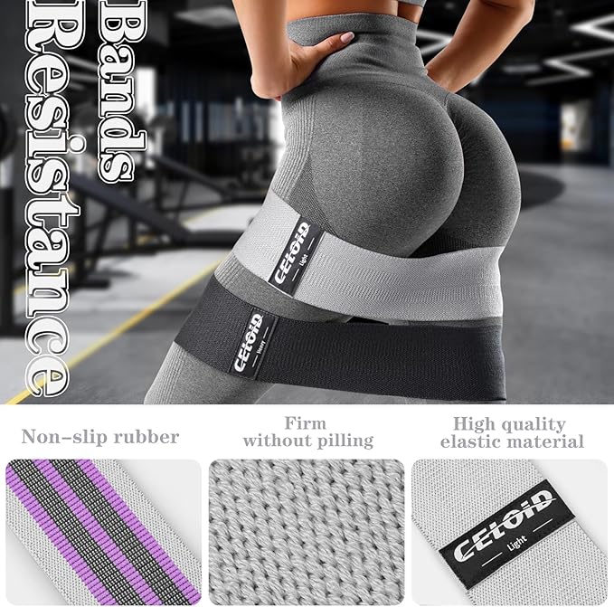 Resistance Bands Set, Exercise Bands with Non-Slip Design for Hips & Glutes, 3 Levels Workout Bands for Women and Men, Booty Bands for Home Fitness, Yoga, Pilates