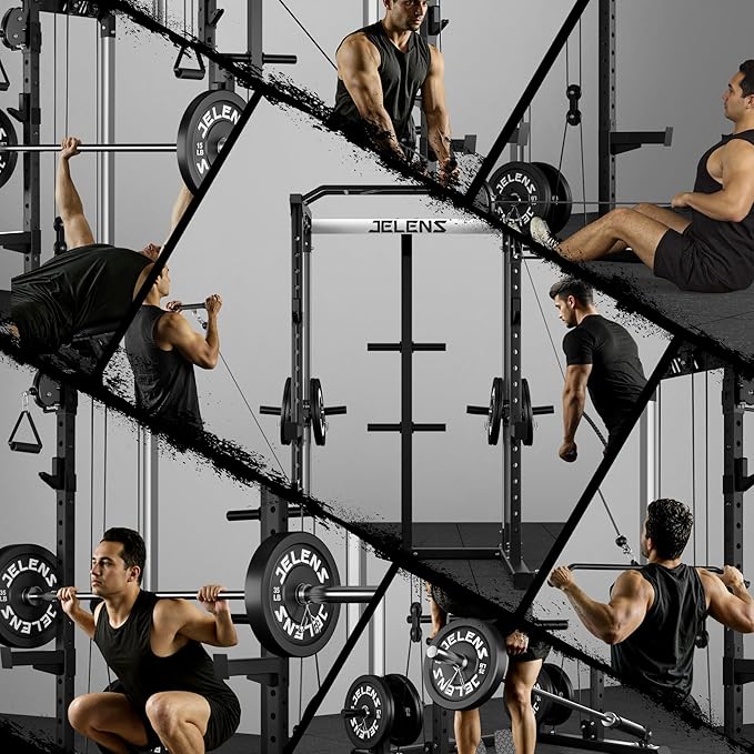 C21 Power Cage, 2000LBS Multi-Function Power Rack with Independent Dual Pulley System, All-in-One Squat Rack for Cable Crossover, Home Gym Workout Machine with More Training Attachments