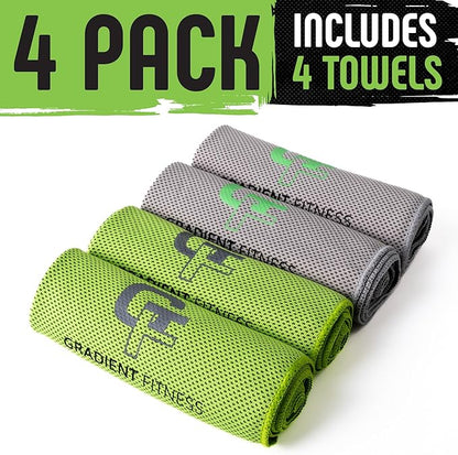 Gradient Fitness Cooling Towels (4 Pack) - Breathable Sweat Towel, Cooling Towel for Neck & Face - Neck Cooler for Quick Cool Down for Gym, Running, Golf, Yoga, Camping & Sports (Green|Grey, 4)