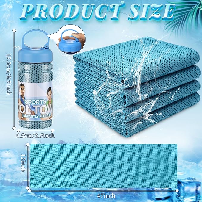 Honoson 10 Pack Cooling Towels Bulk - 47"x12" Soft Breathable Ice Towels for Neck & Face, Portable Chilly Rags Microfiber Sweat Rags for Yoga, Sports, Gym, Workout & Fitness(Light Blue)