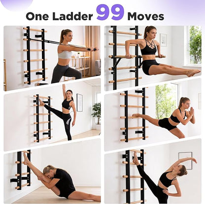 Multi-Function Half Body Swedish Wall Ladder Stall Bar – Sturdy Solid Wood & Steel Frame for Home Gym, Wall Mounted Pull Up & Climbing Bar for Full Family Strength, Stretch & Fitness Training