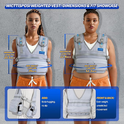 Adjustable Weighted Vest for Women Men (3.3-11.3 LBS), Custom Weight Intensity for All Exercises, Snug Fit & Stable, Washable Breathable Weight Vest for Walking Running Fitness Gym Training(Gray)