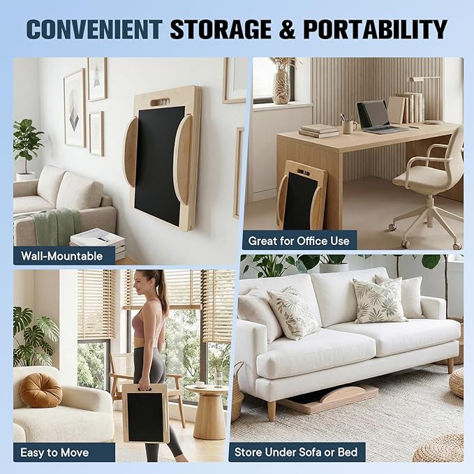 Versatile Wooden Slant Board, Convertible to Balance & Pilates Board, Adjustable Angles, Includes Full Pilates Kit, Supports Up to 360lbs, Calf Stretch, Squats, Knee, Ankle, Heel & Leg Training