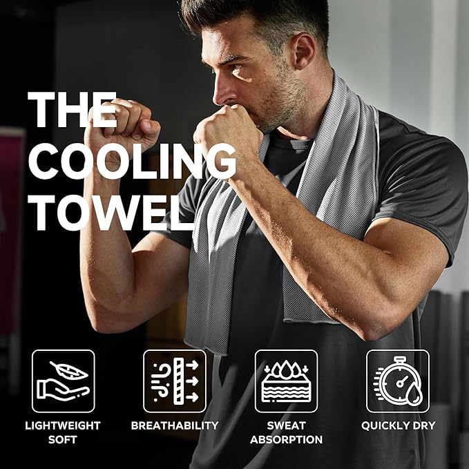 BILITOK Superfiber Ice Towel Neck, Soft Breathable Cold Towel Cooling, Yoga, Sports, Golf, Gym, Camping, Running, Fitness, Exercise and More Activities, 4 Packs (Blue/Gray)
