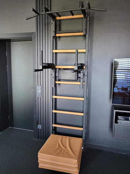 Wooden Swedish Ladder Wall Stall Bar - Indoor Chin Up Bar Workout Equipment for Home Exercise, Physical Therapy, Gymnastics, Fitness