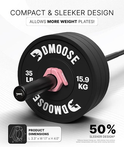 DMoose Fitness Barbell Clips 2 Inch (Pair) - Quick Release Olympic Barbell Clamps & Collars with Anti Slip TPR Grip for Secure Weightlifting and Powerlifting - Weight Clips for Bars at Home or Gym