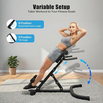 Multifunctional Roman Chair, Hyperextension Bench for Ab & Back Workout, 5-Angle 8-Length Strength Training Fitness Chair, 330lbs Load Foldable Sit Up Bench for Home Gym, 40.55*27.55*44.48in Black