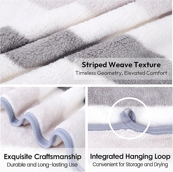 JML Bath Towels, Pack of 4, 30"x60", Large Microfiber Towel Set, Ultra Soft, Super Absorbent, Fast Drying, Perfect for Suana, Shower, Pool, Sport, Travel, Fitness, SPA,Yoga, Cabana Stripe Grey