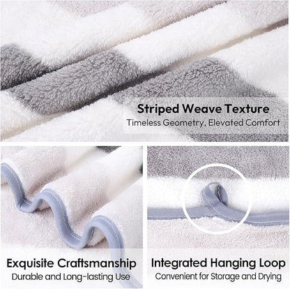 JML Microfiber Bath Towels, Large Bath Towel Set of 2, 30" x 60", Oversized, Soft, Super Absorbent, Fast Drying, Perfect for Hair Wrap, Sport, Fitness, Yoga, Cabana Stripe Grey