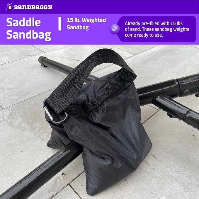 Sandbaggy Saddle Sandbags (Black) - Comes Pre Filled with 15 lbs. of Sand (25 lb. Weight Capacity) - Weights for Photography, Tents, Outdoor Equipment