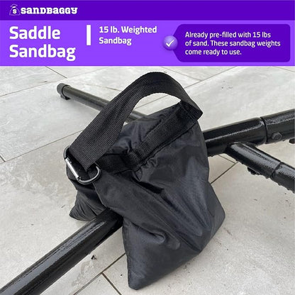 Sandbaggy Saddle Sandbags (Black) - Comes Pre Filled with 15 lbs. of Sand (25 lb. Weight Capacity) - Weights for Photography, Tents, Outdoor Equipment