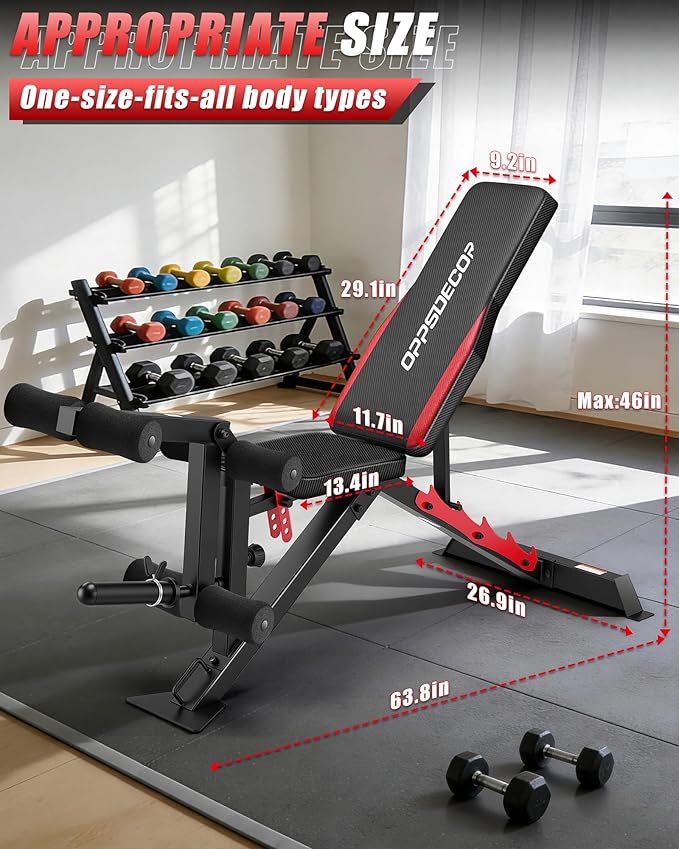 OPPSDECOR 1200LBS Workout Bench with Leg Extension/Leg Curl, Adjustable Weight Bench for Home Gym, Heavy Duty Workout Bench for Full Body Workouts, Incline/Flat Bench Press Set for Strength Training