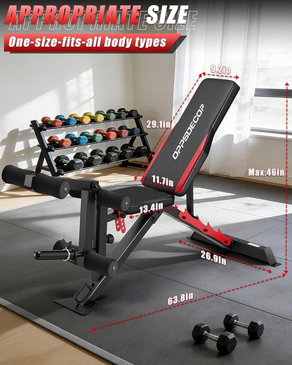 OPPSDECOR 1200LBS Workout Bench with Leg Extension/Leg Curl, Adjustable Weight Bench for Home Gym, Heavy Duty Workout Bench for Full Body Workouts, Incline/Flat Bench Press Set for Strength Training