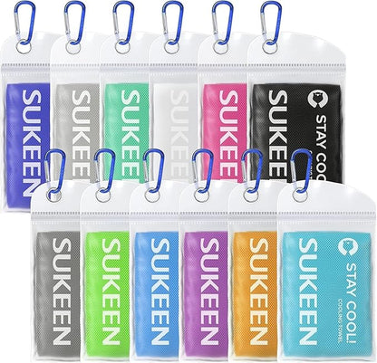 Sukeen 12 Pack Cooling Towels (40"x12"), Soft Breathable Chilly Sweat Towel, Microfiber Cooling Towels for Neck and Face, Gym Towels for Sport, Running, Workout, Camping, Fitness