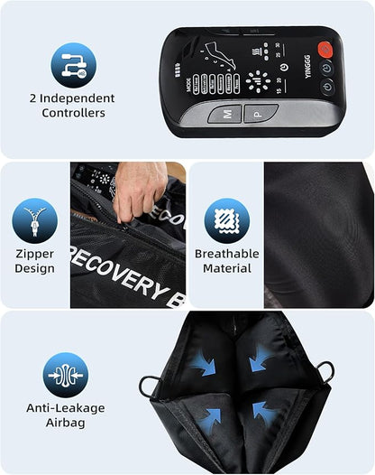 Leg Massager with Heat and Compression: Cordless Recovery System for Improved Circulation, Professional Foot Massage Boots with 5 Massage Areas, 8 Intensities(Only Single Leg)-Medium