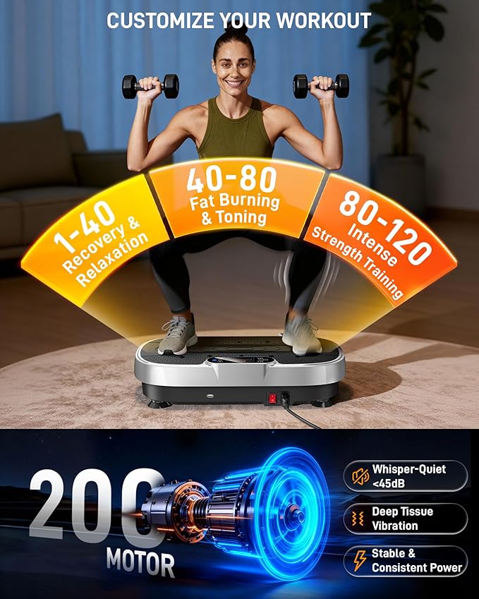 Vibration Plate Exercise Machine for Weight Loss and Lymphatic Drainage - 330lb Vibrating Platform for Home Gym Workout with Speaker, Full Body Shaker Fitness Equipment with 2 Bands for Women and Men