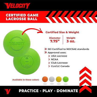 Velocity Lacrosse Balls - 1, 2, 3, 6, 12, 18, 24, 36, 60 and 120 Packs - for Practice, Official NFHS and College Approved Size