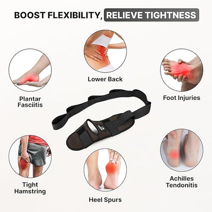 DMoose Fitness Foot & Calf Stretcher with Adjustable Padded Stretching Strap for Plantar Fasciitis, Hamstring, Heel Spurs and Achilles Tendonitis Relief - Yoga Leg Stretch Strap for Flexibility