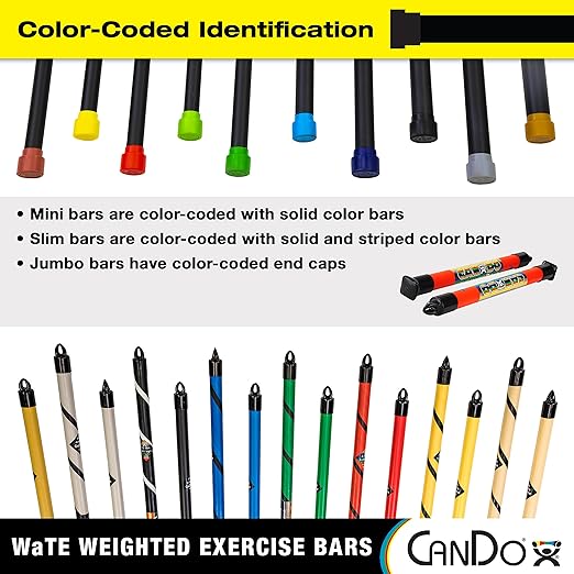 CanDo Slim WaTE Bar, 10-Piece Set, Bars Weighing 1, 2, 3, 4, 5, 6, 7, 8, 9, 10 lbs.
