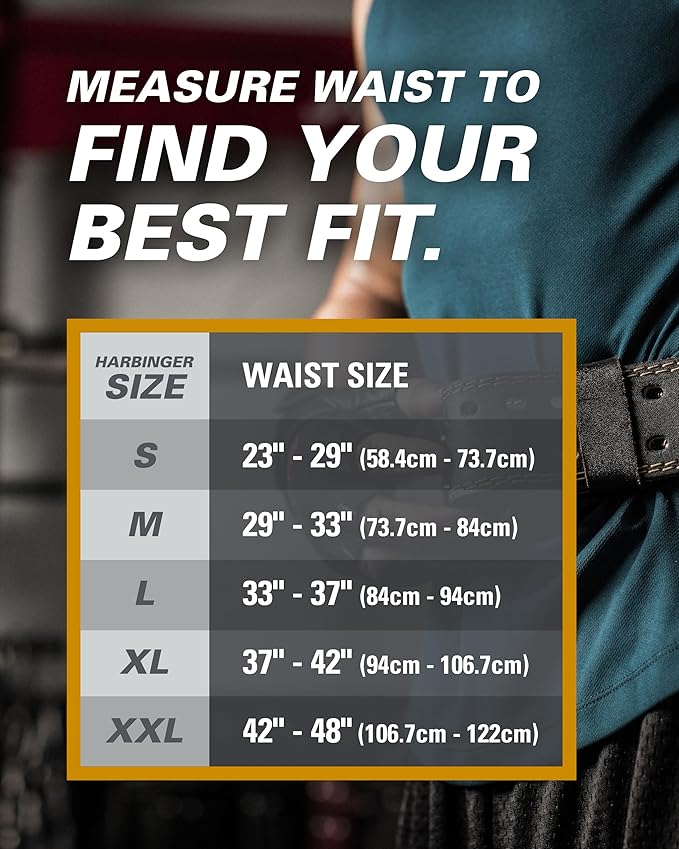 Harbinger Padded Leather Contoured Weightlifting Belt - 4" or 6” Width - Interior Suede Lining & Foam Cushioning - Heavy-Duty Dual Prong Steel Roller Buckle - for Lifting Support