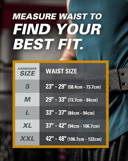 Harbinger Padded Leather Contoured Weightlifting Belt - 4" or 6” Width - Interior Suede Lining & Foam Cushioning - Heavy-Duty Dual Prong Steel Roller Buckle - for Lifting Support