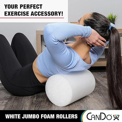 CanDo Jumbo White PE Foam Rollers for Exercise, Fitness, Muscle Restoration, Massage Therapy, Sport Recovery and Physical Therapy for Home, Clinics, Professional Therapy 8" x 12"