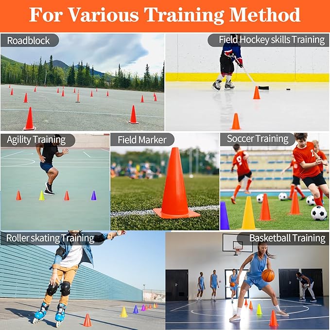 12/24/50pcs Soccer Cones, 7" Soccer Cones, Plastic Traffic Cones, Training Cones for Basketball Football Skating Drills Practice
