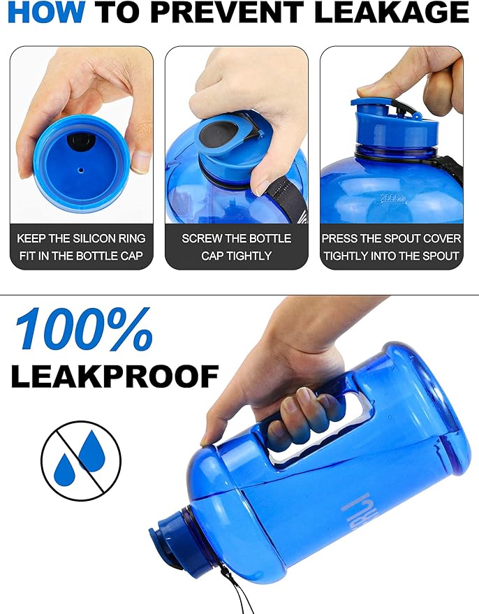 VENNERLI Half Gallon Water Bottle 2.2L Large Sports Water Bottle with Handle 74oz BPA-free Reusable Plastic Water Jugs Leakproof Hydro Bottle for Gym Yoga Travel Camping Cycling Outdoor Sports