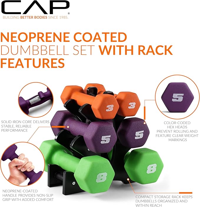 CAP Barbell Neoprene Dumbbell Weights Pairs & Sets | Multiple Colors