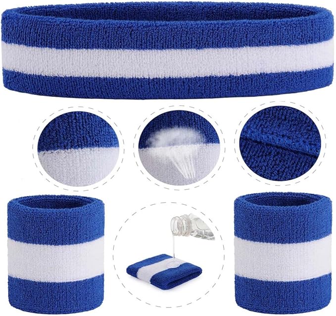 ONUPGO Sweatband Set Sports Headband Wristband Set Sweatbands Terry Cloth Wristband Wrist Sweatband Headbands Moisture Wicking Sweat Absorbing Head Band