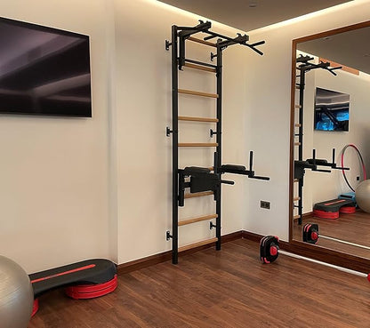 Wooden Swedish Ladder Wall Stall Bar - Indoor Chin Up Bar Workout Equipment for Home Exercise, Physical Therapy, Gymnastics, Fitness