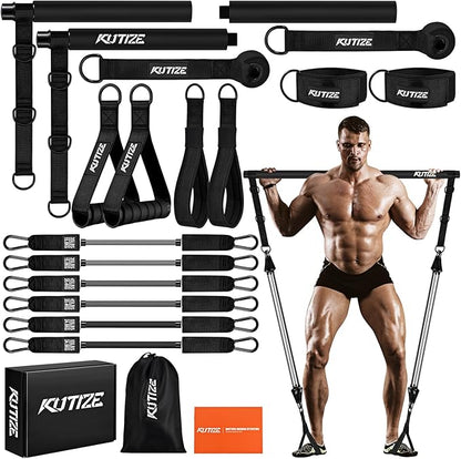 Pilates Bar Kit with Resistance Bands, Heavy Duty Pilates Equipment for Men, Training Bands with Handles for Legs, Hip, Back, Arm, Abs, Chest, Shoulders, Portable Home Gym Workout Equipment