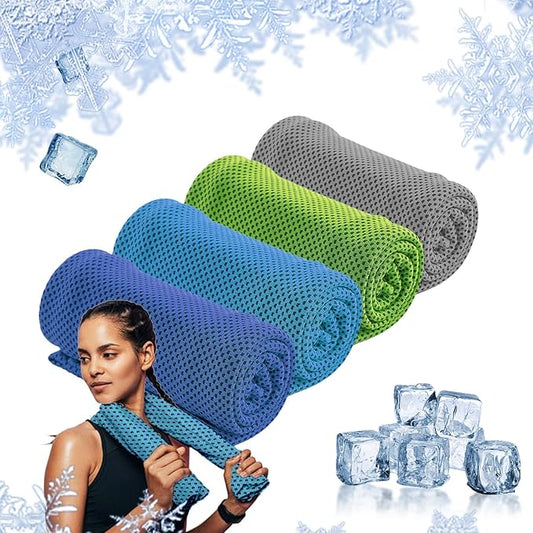 4-Pack Menjo Outdoors Cooling Towels for Neck & Face. Quick-Dry Workout Towels, Sweat-Wicking for Yoga, Gym, Running and Outdoors. Reusable Cooling Towel for Men & Women and Great for Hot Weather.