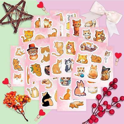 BulbaCraft Orange Cat Stickers for Water Bottle and Laptop - Orange Cat Party Supplies & Decorations, Waterproof Vinyl Decals, Cute Animal and Pet Stickers, Gifts for Women & Men