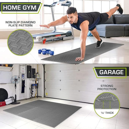 ProsourceFit Puzzle Exercise Mat ½ in, EVA Interlocking Foam Floor Tiles for Home Gym, Mat for Home Workout Equipment, Floor Padding for Kids, Grey, 24 in x 24 in x ½ in, 24 Sq Ft - 6 Tiles