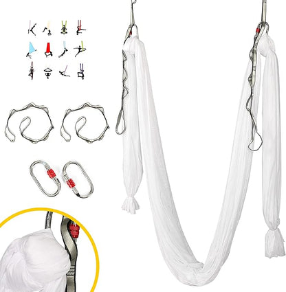 HECASA Aerial Silks Yoga Swing Set, Aerial Yoga Hammock w/Daisy Chain for Home, Inversion Exercises, Strength Training and Starter Kit
