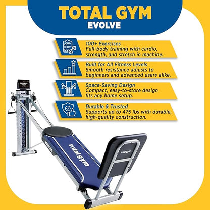 Total Gym Evolve, Incline Bodyweight Training Home Exercise Machine w/ Adjustable Glideboard, 16 Levels of Resistance, & Deluxe Squat Stand