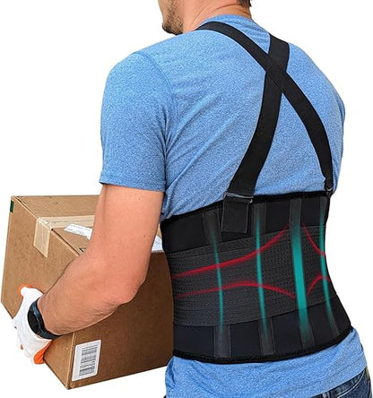 Plus Size Back Brace for Men Lower Back Heavy Lifting with Suspenders, Back Support Belt for Work, Lower Back Brace with Lumbar Support for Back Pain Relief, Construction Warehouse Moving Belt, 3XL