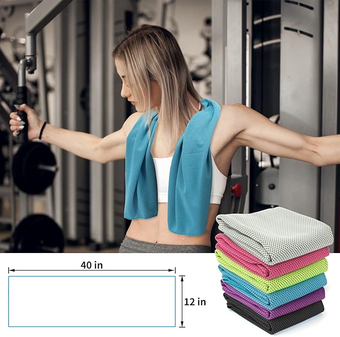 YESLIFE 6 Pack Cooling Towels 40"x12", Gym Towels for Men and Women, Soft Breathable Workout Towels for Yoga, Running, Sport, Workout, Camping, Fitness & More (Grey, Pink, Green, Blue, Black, Purple)