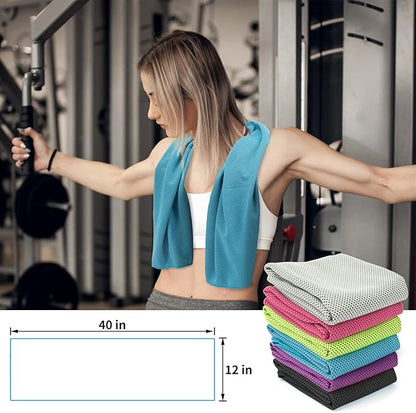 YESLIFE 6 Pack Cooling Towels 40"x12", Gym Towels for Men and Women, Soft Breathable Workout Towels for Yoga, Running, Sport, Workout, Camping, Fitness & More (Grey, Pink, Green, Blue, Black, Purple)