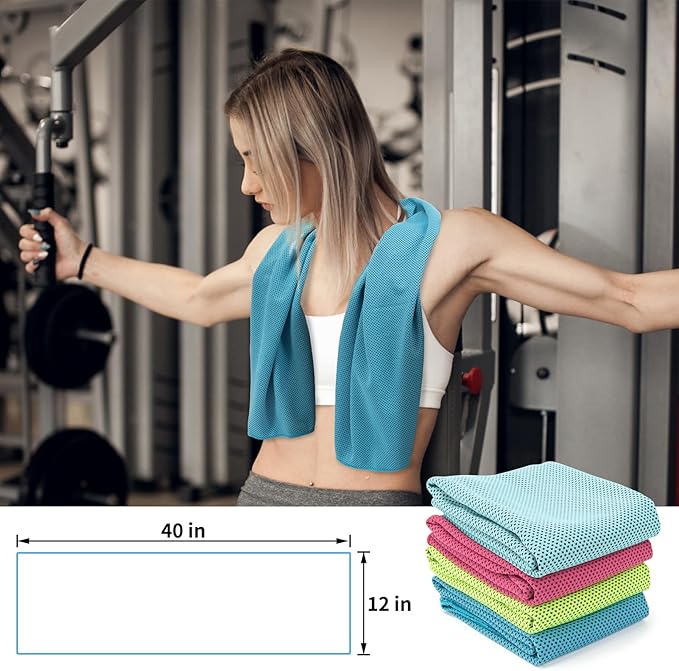 YESLIFE 4 Pack Cooling Towels 40"x12", Gym Towels for Men and Women, Soft Breathable Workout Towels for Yoga, Running, Sport, Workout, Camping, Fitness & More (Light Blue, Green, Lake Blue, Pink)
