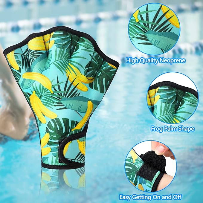 Honoson 2 Pairs Swimming Gloves Women Water Aerobics Gloves Aquatic Fitness Water Resistance Webbed for Men Women Unisex Poll Training Exercise