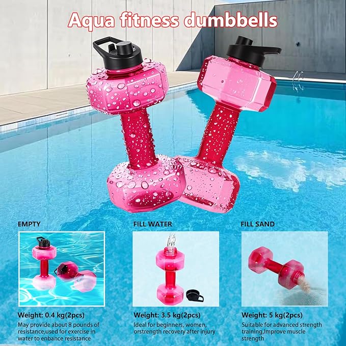 SIXRARI 2 PCS Water Weights for Pool Exercise – Upgraded Non-Slip PE Water Dumbbells, Adjustable Aqua Fitness Aerobics Equipment for Arm Toning, Aqua Therapy & Home Workouts