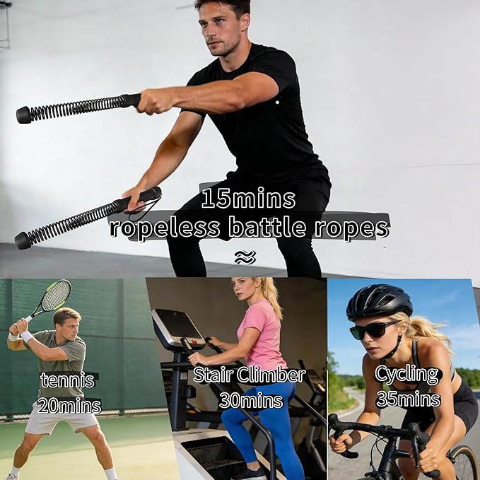 Ropeless Battle Ropes for Home Gym for Men & Women, Portable Cordless Weighted Workout Rope Set with Storage Bag & Workout Guide, Cordless Battle Ropes Alternative for HIIT Cardio(Black)