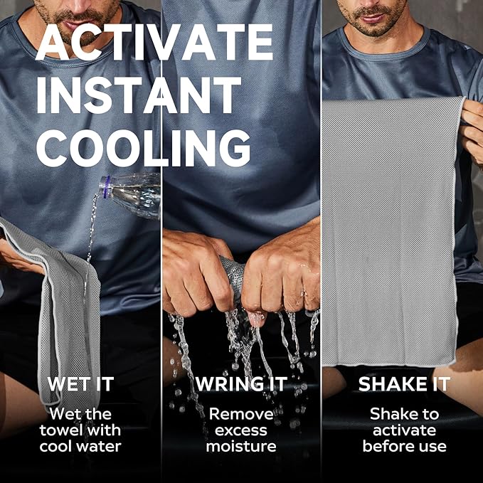 BILITOK Superfiber Ice Towel Neck, Soft Breathable Cold Towel Cooling, Yoga, Sports, Golf, Gym, Camping, Running, Fitness, Exercise and More Activities, 4 Packs (Blue/Gray)