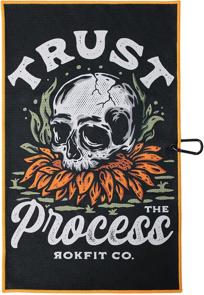 RokFit Gym & Golf Towel – Multi-Use, Quick-Dry, Durable Utility Towel with Bold Graphic and Carabiner Clip (Trust The Process)