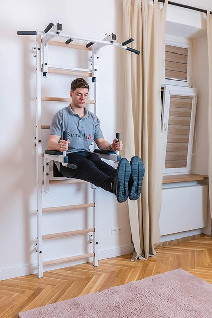 Wooden Swedish Ladder Wall Stall Bar - Indoor Chin Up Bar Workout Equipment for Home Exercise, Physical Therapy, Gymnastics, Fitness