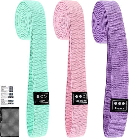 Fabric Resistance Bands - 3-Pack Set, Long Cloth Exercise Bands for Home Workout Strength Training, Yoga & Pilates | with Storage Bag