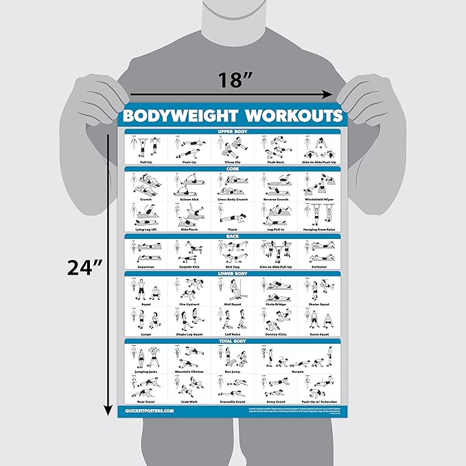 Palace Learning Bodyweight Workout Exercise Poster - Body Weight Workout Chart - Calisthenics Routine - (Laminated, 18" x 24")