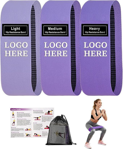 Muka 3 Pcs Custom Fabric Resistance Bands Embroidered with Logo, Booty Stretch Band Loops Elastic Straps for Legs Glute Thigh